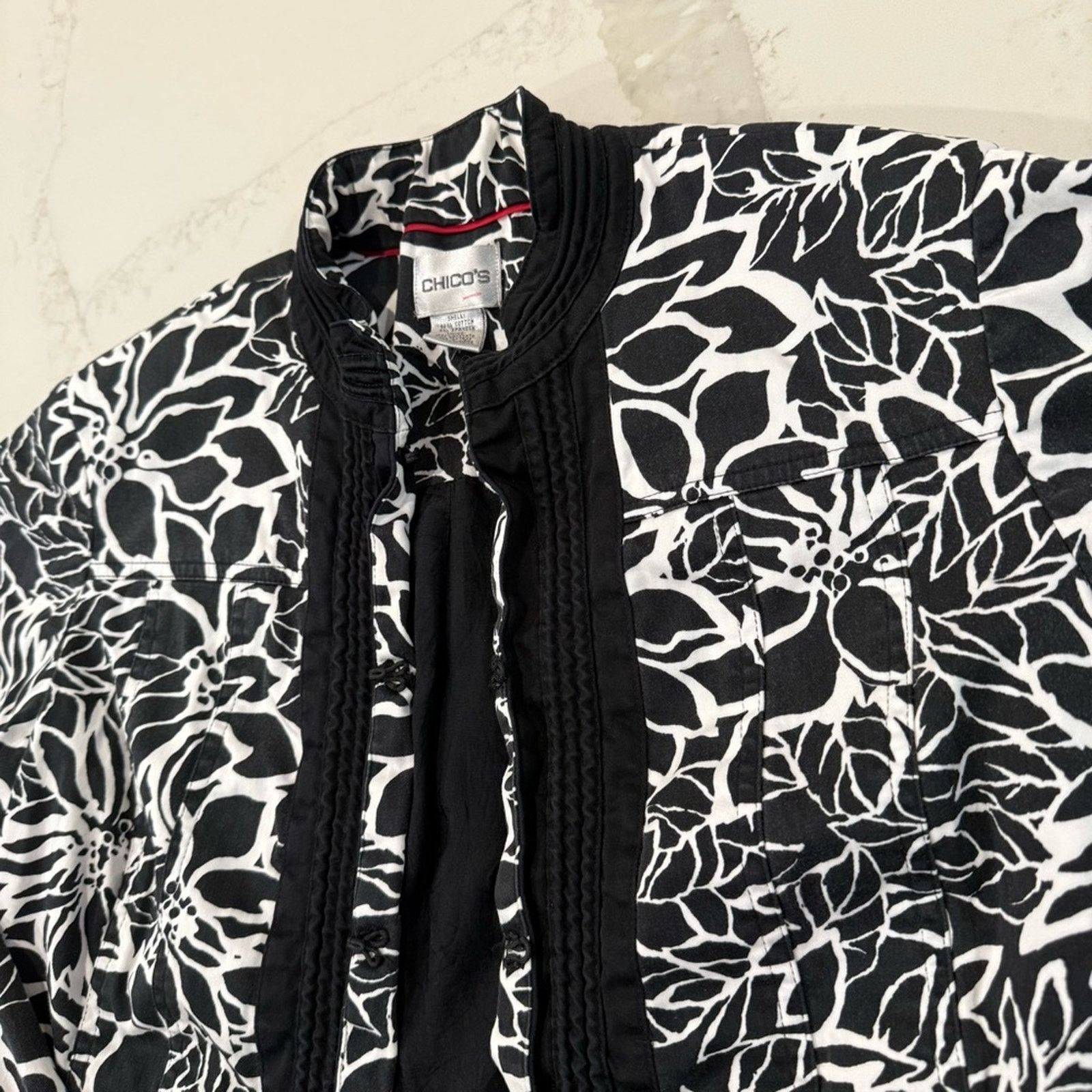 Chicos Chico's Floral Mandarin Collar Jacket Women's Medium Size M / US 6-8 / IT 42-44 - 5 Thumbnail
