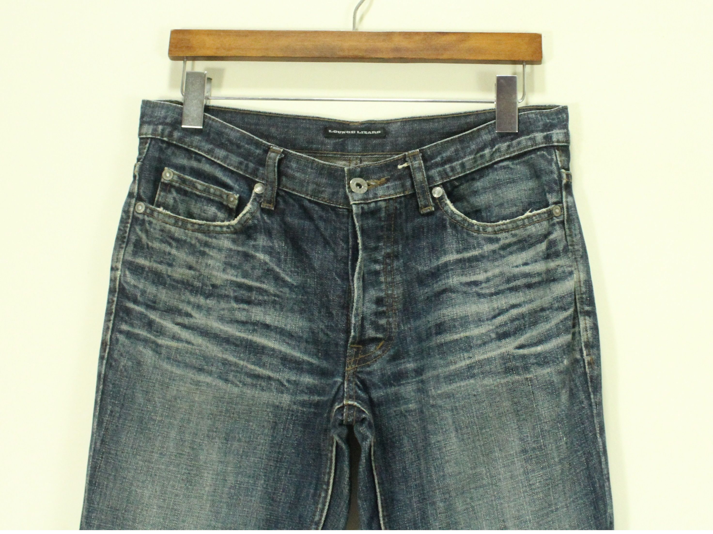 Japanese Brand LOUNGE LIZARD Denim Jeans Distressed Faded Thrashed Grunge Size US 31 - 4 Thumbnail
