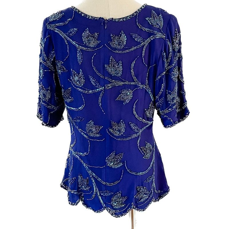 Vintage Vintage 100% silk floral beaded scalloped hem blouse S Size S / US 4 / IT 40 - 7 Thumbnail