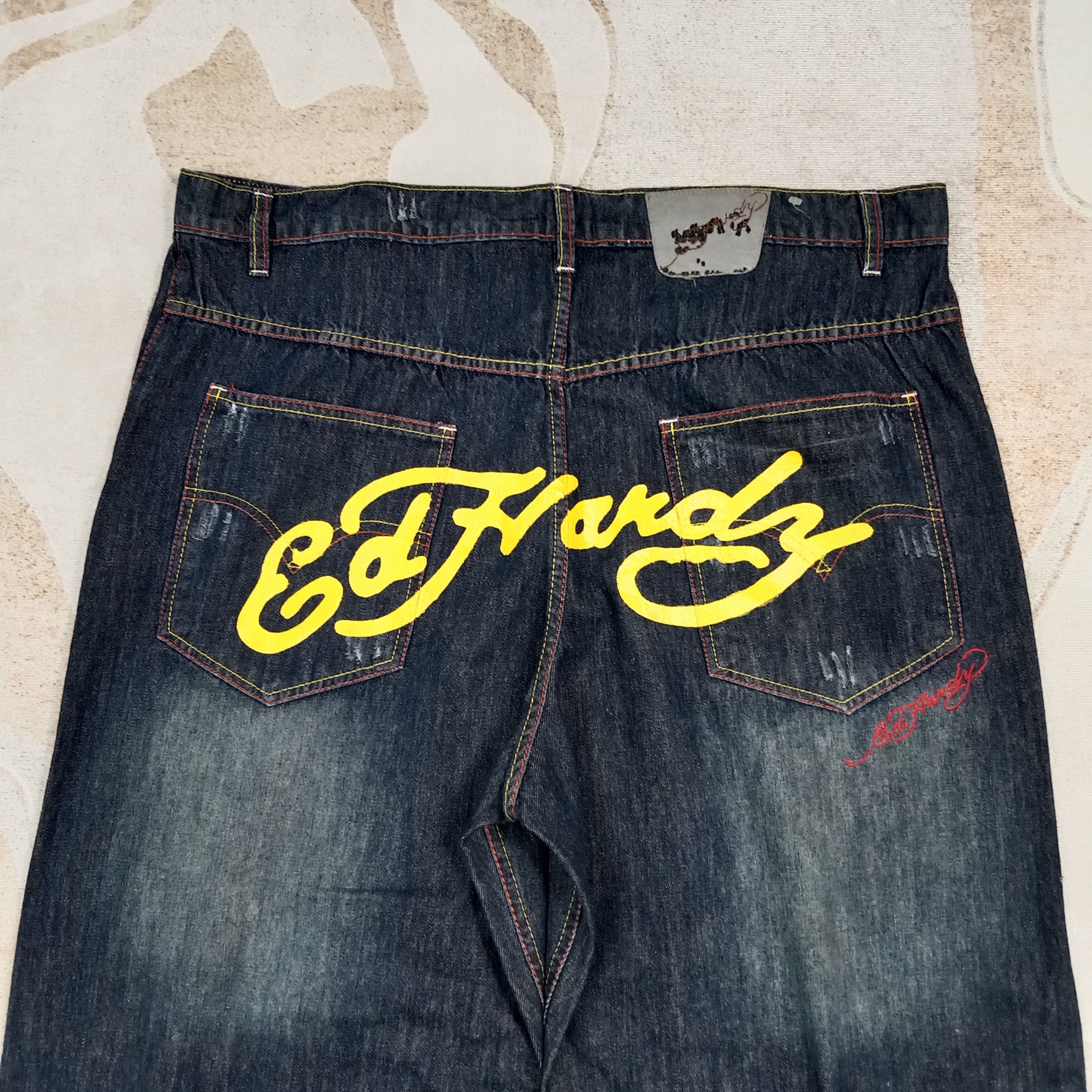 Ed Hardy Ed Hardy Embroidery Skull Art Baggy Denim Jeans C272N18 Size US 43 - 2 Thumbnail