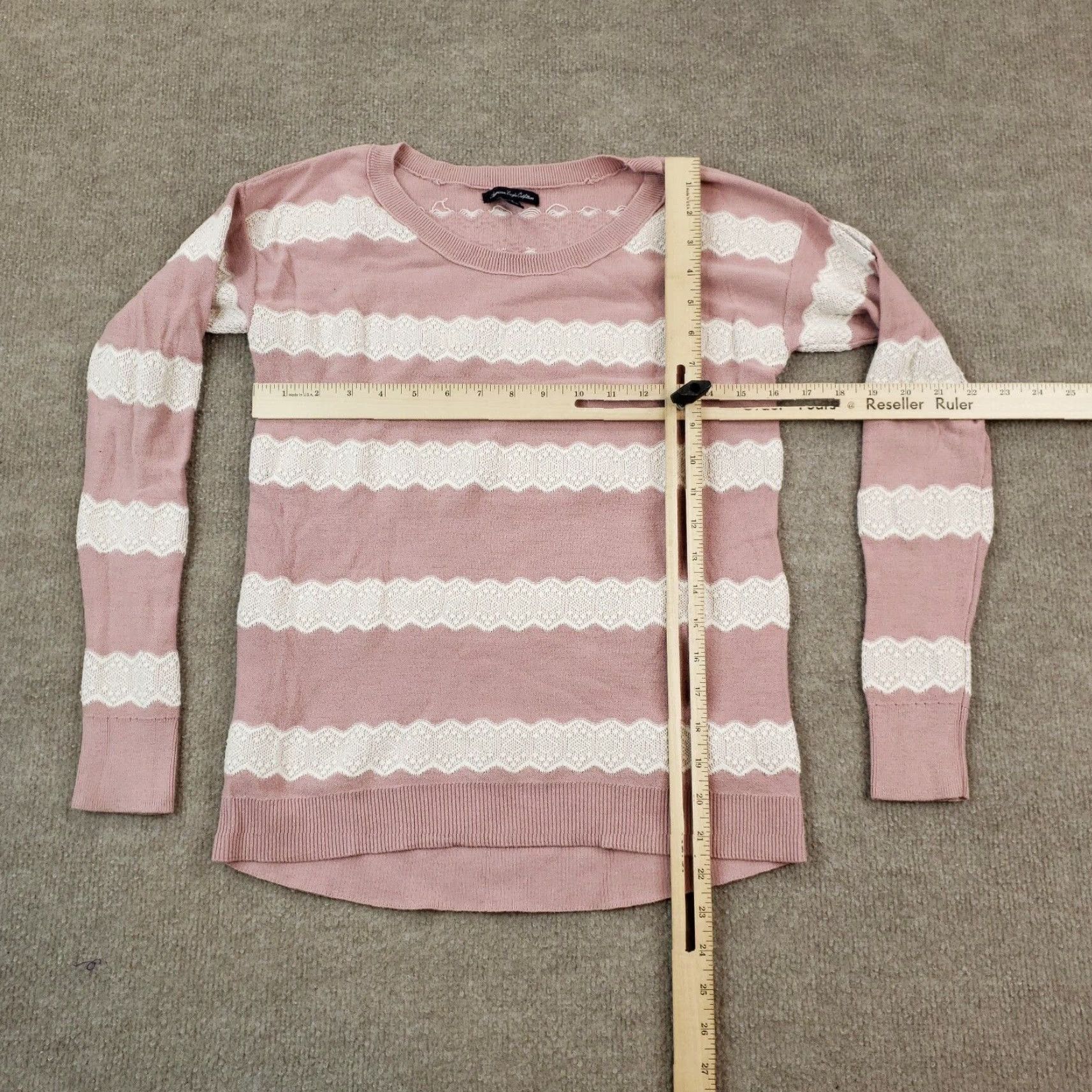 American Eagle Outfitters American Eagle Womens Pink White Striped Crew Neck Knit Sweater Small Size S / US 4 / IT 40 - 2 Thumbnail