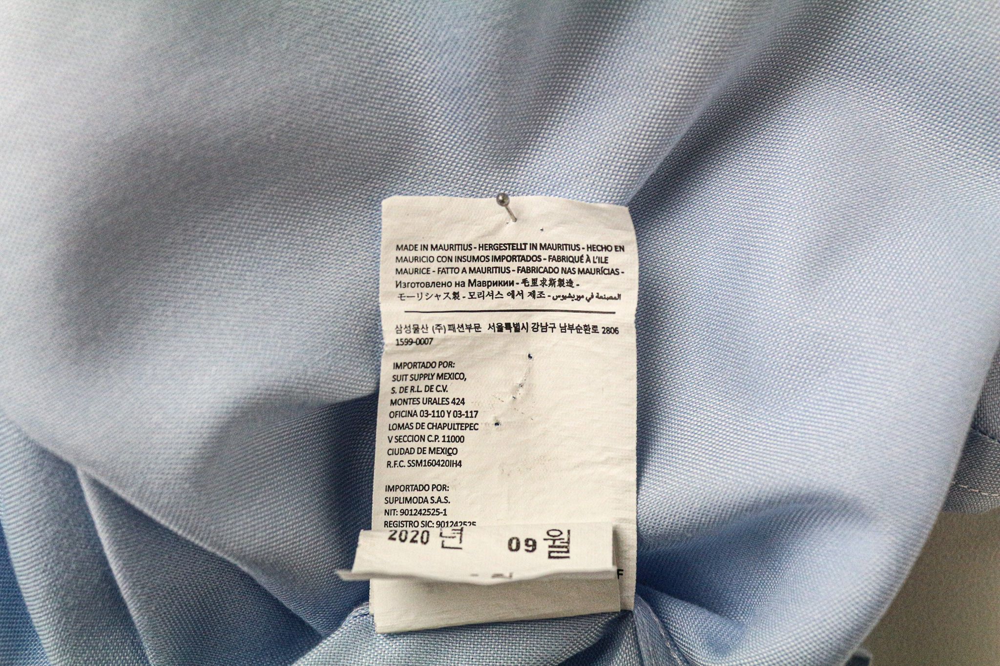 Suitsupply 38L/15L Slim Blue Cotton Spread Collar Shirt 77030 Size 38R - 7 Thumbnail