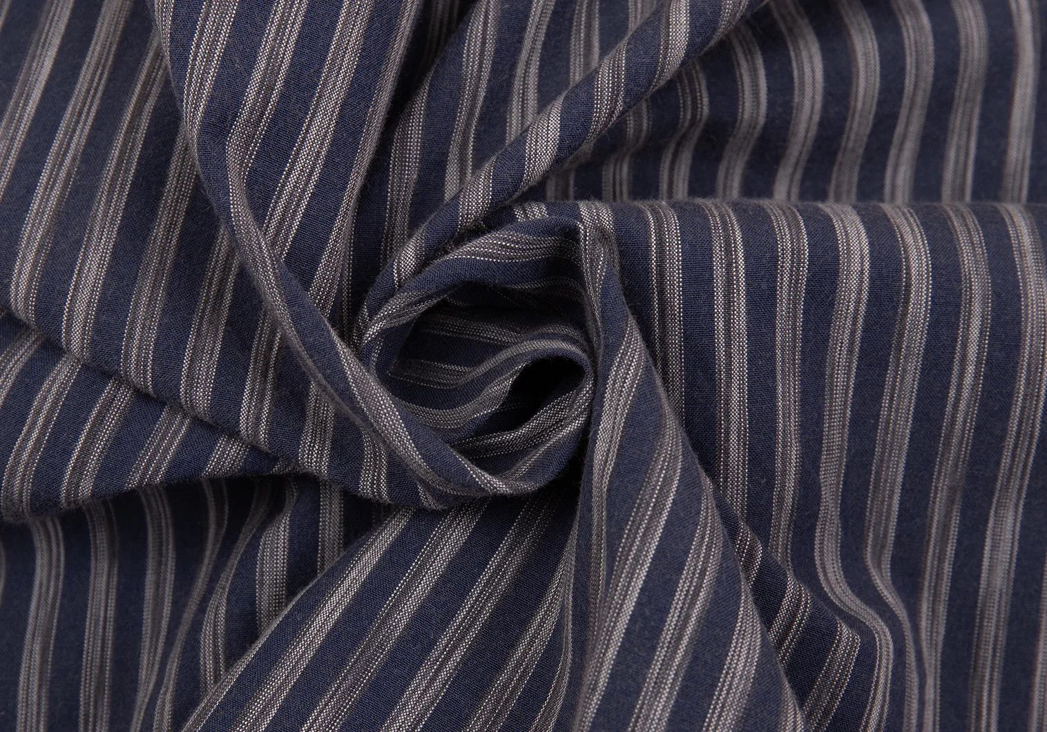 Issey Miyake Cotton Stripe Mao Collar Shirt in Navy Gray, Size L Size US L / EU 52-54 / 3 - 14 Thumbnail