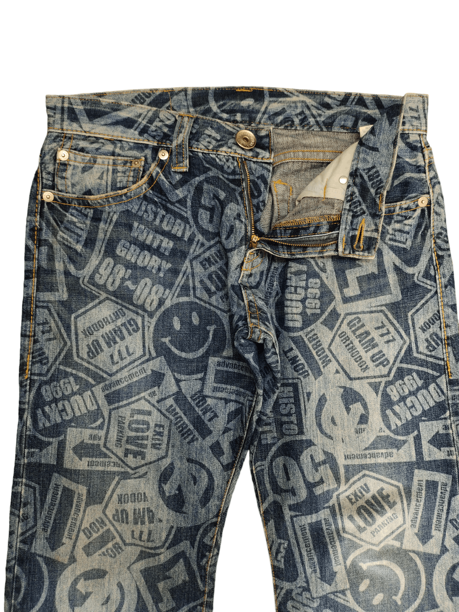Hysteric Glamour Loose Jeans Co&Lu Full Print Sign Logo Denim Wide Leg Y2k Size US 34 / EU 50 - 9 Thumbnail