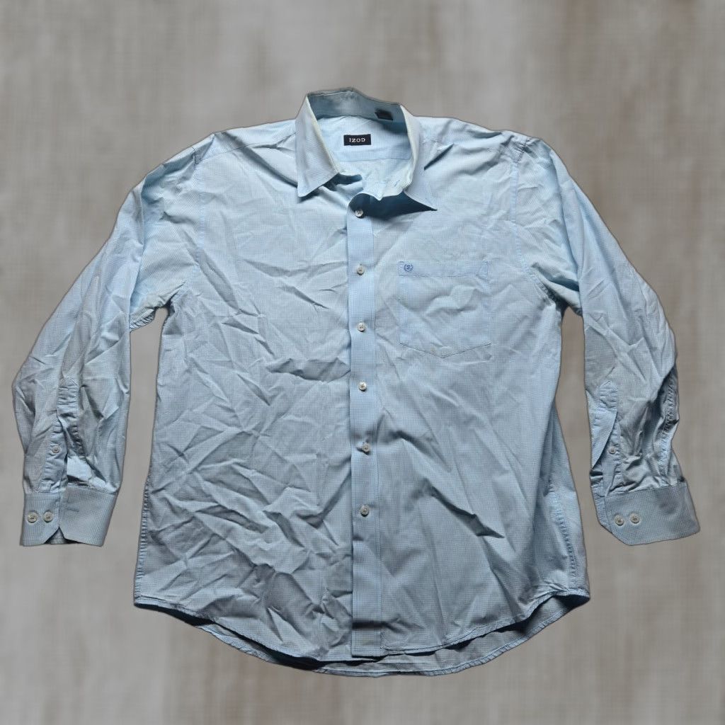 Izod IZOD Shirt Button-Up Long Sleeve Adult Mens L Blue Plaids & Checks Casual Colorful Button-Front 92s? Size US L / EU 52-54 / 3 - 1 Thumbnail