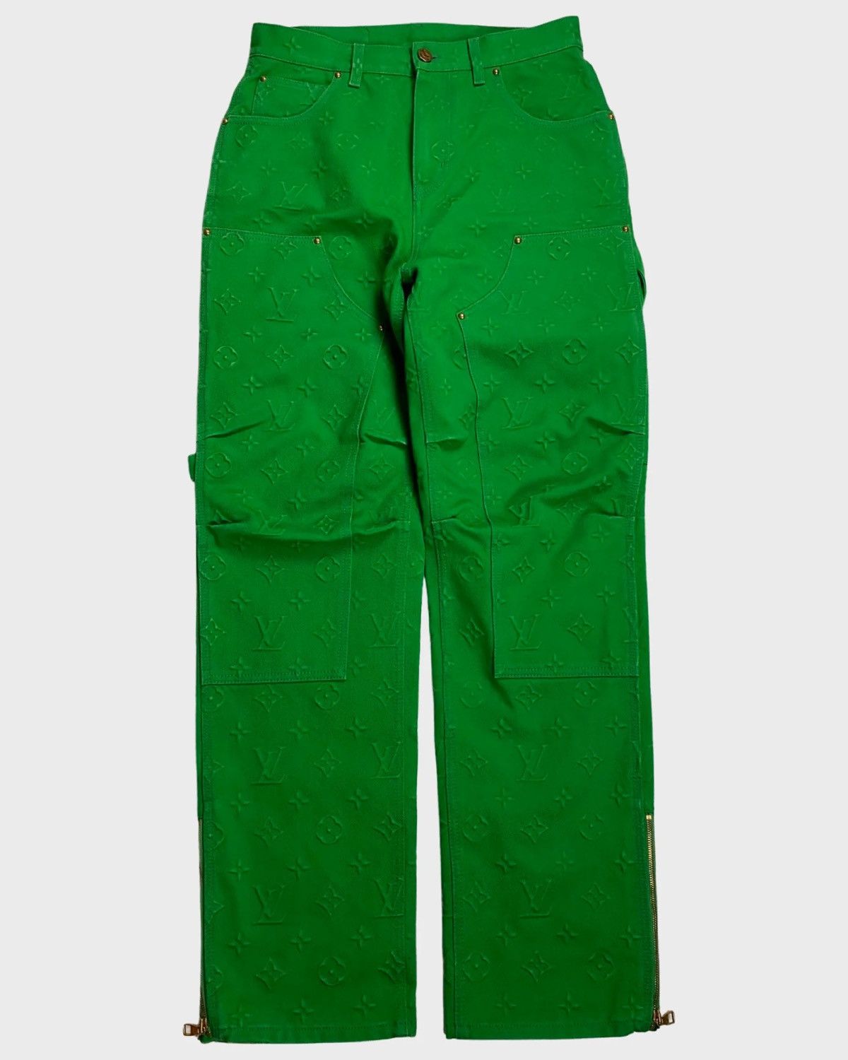 Image of Louis Vuitton Aw21 Green 3D Monogram Carpenter Flared Jeans, Men's (Size 30)