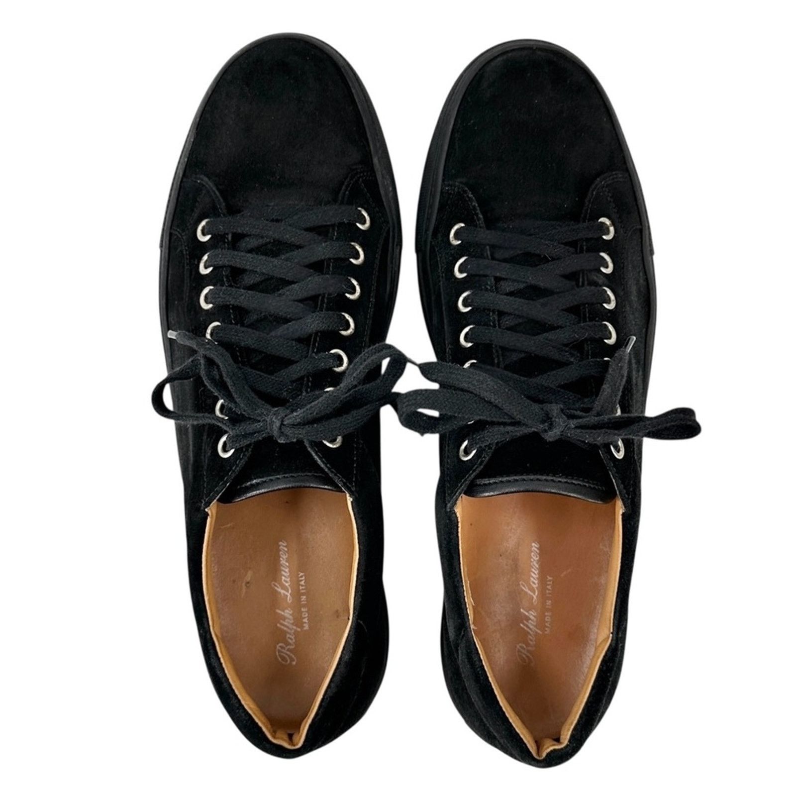 Ralph Lauren Black Suede Leather Lowtop Laceup Sneakers Shoes Size US 11 / EU 44 - 1 Thumbnail