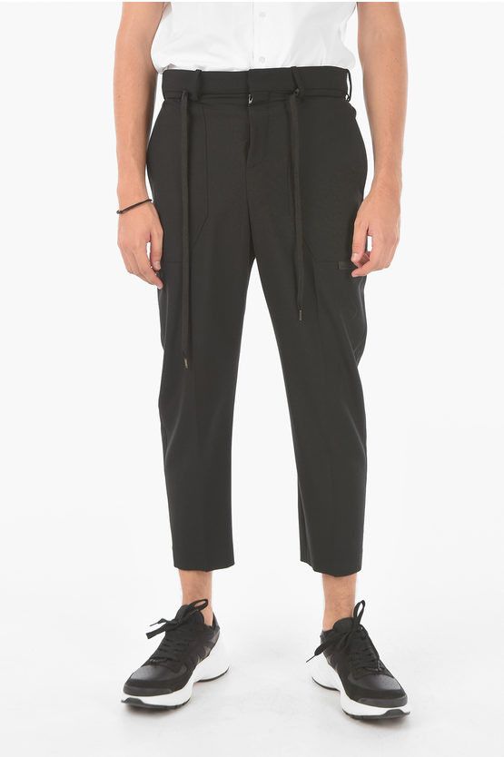 image of Neil Barrett Drawstring String Belt Crotch Fit Pants in Black, Men's (Size 32)