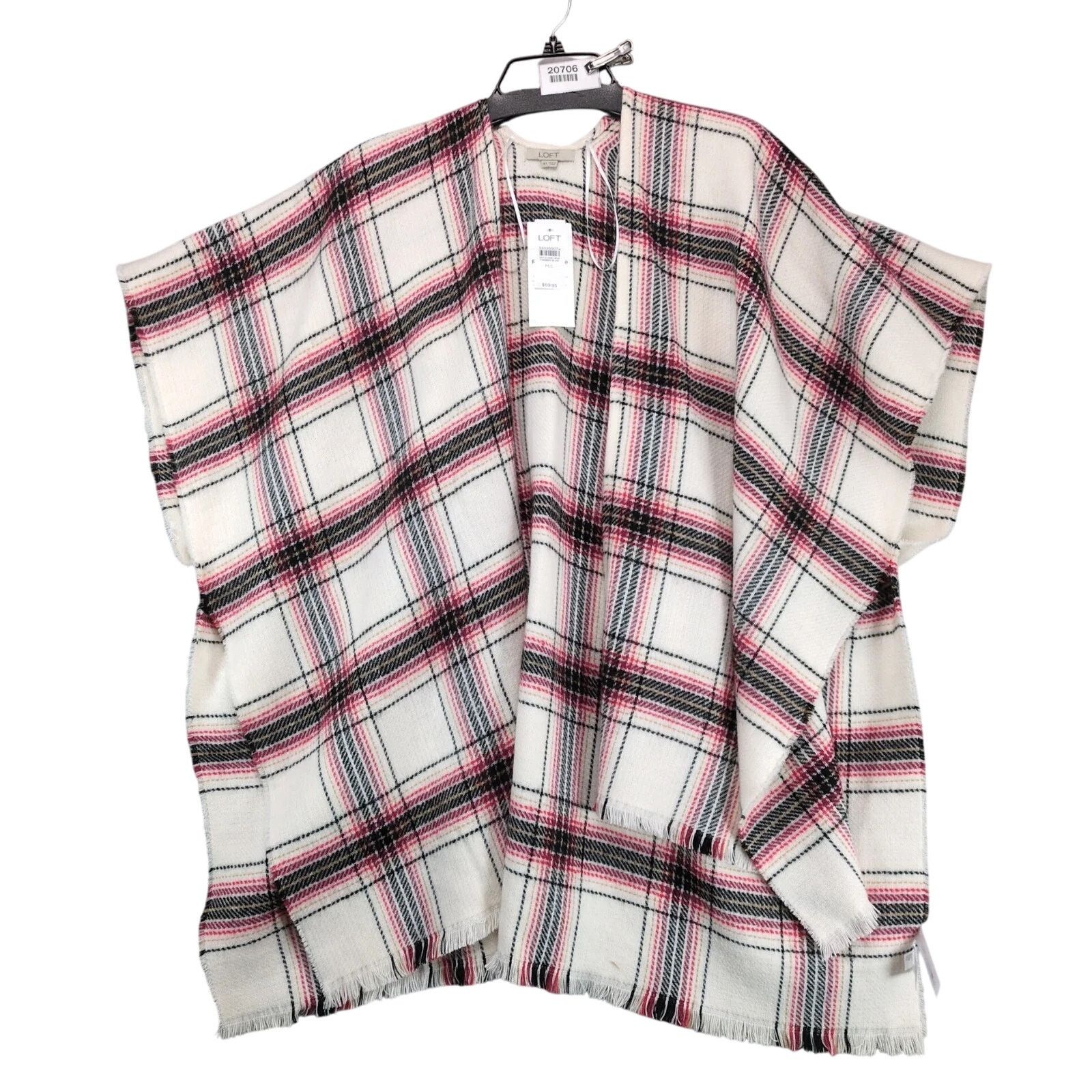 Loft Loft Soft Knit Plaid Poncho Cape Sweater Women's M/L Fringe Size L / US 10 / IT 46 - 1 Thumbnail