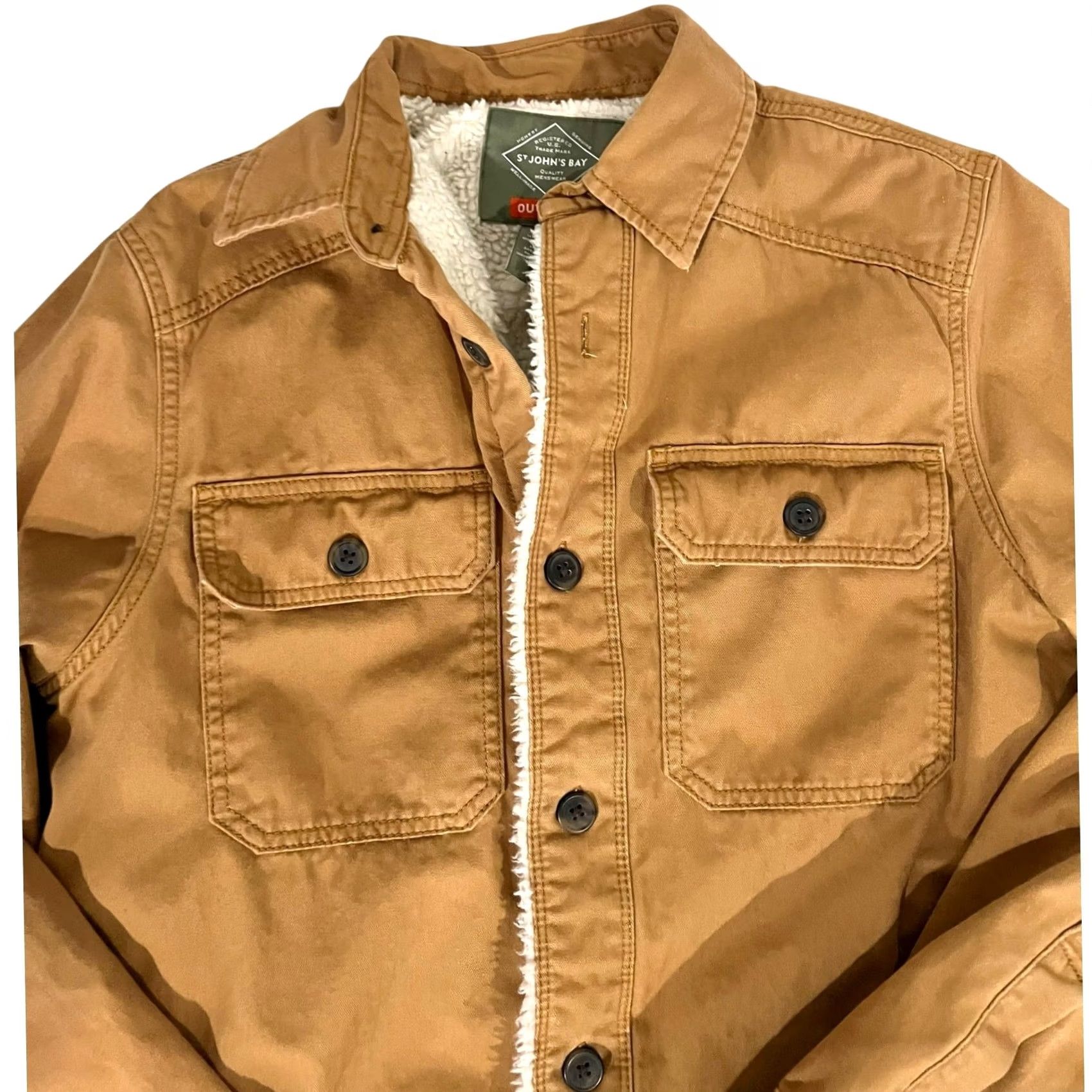 Vintage VINTAGE St John’s Bay Barn Chore Jacket Mens Shacket Cotton Twill Tan Sz S Sherpa Lined Size US S / EU 44-46 / 1 - 3 Thumbnail