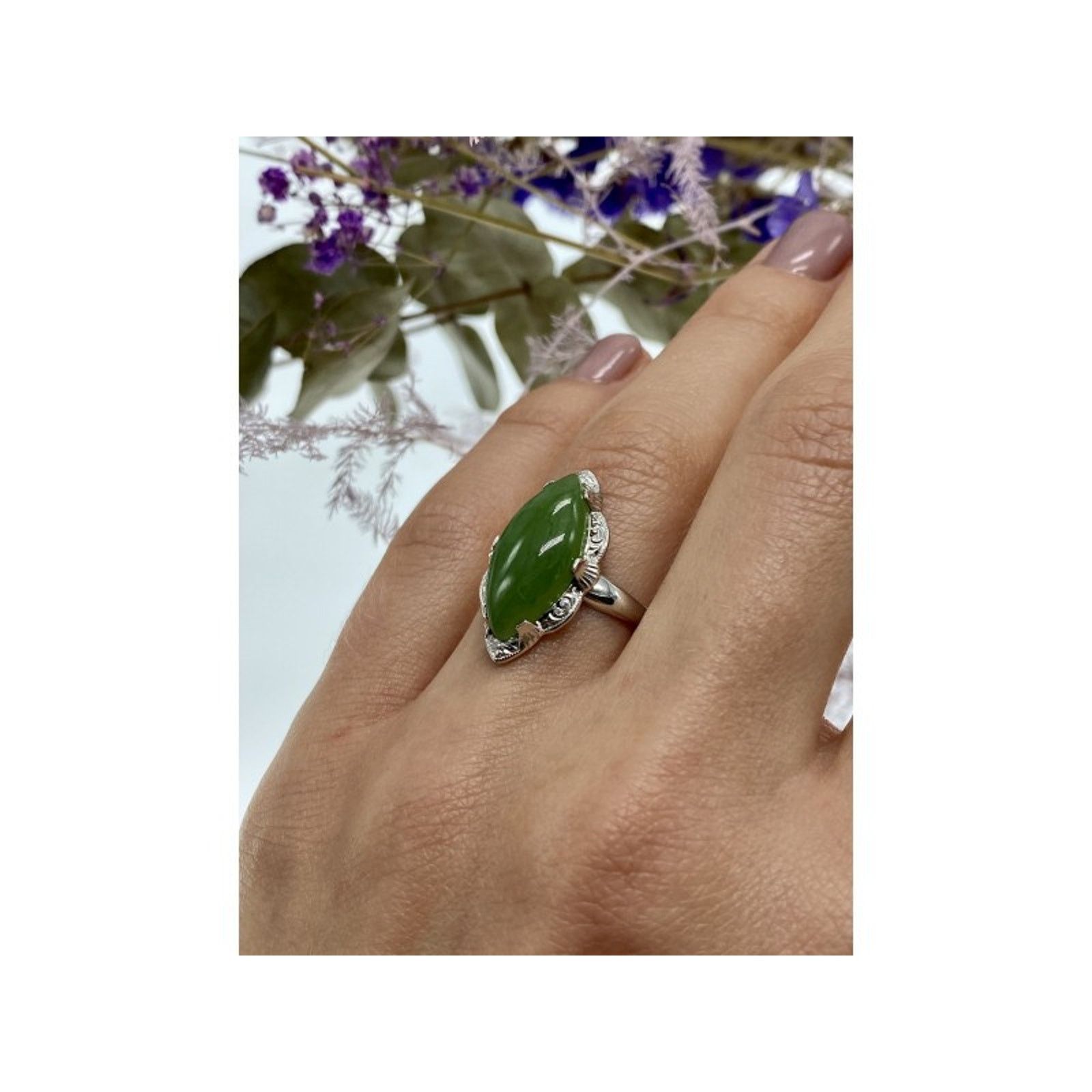 Jewelry 925 STERLING SILVER GREEN NEPHRITE ( JADE ) RING SIZE 7 Size ONE SIZE - 4 Thumbnail
