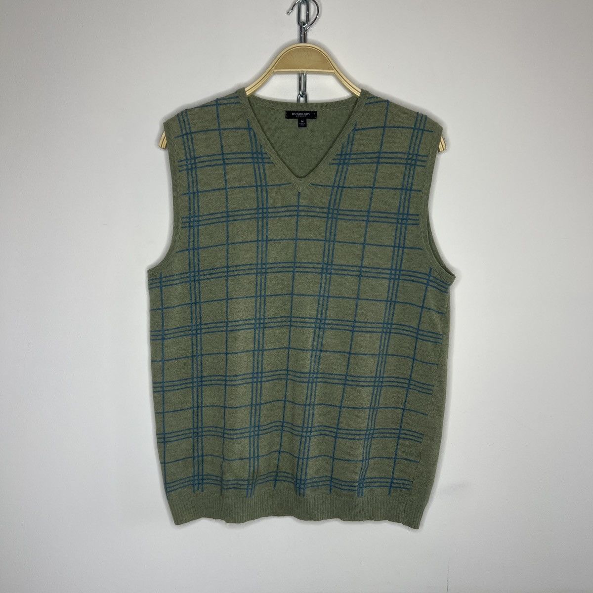 Burberry × Vintage Vintage Burberrys Wool Vest Sweater V-Neck Green Nova Check Size US M / EU 48-50 / 2 - 1 Thumbnail