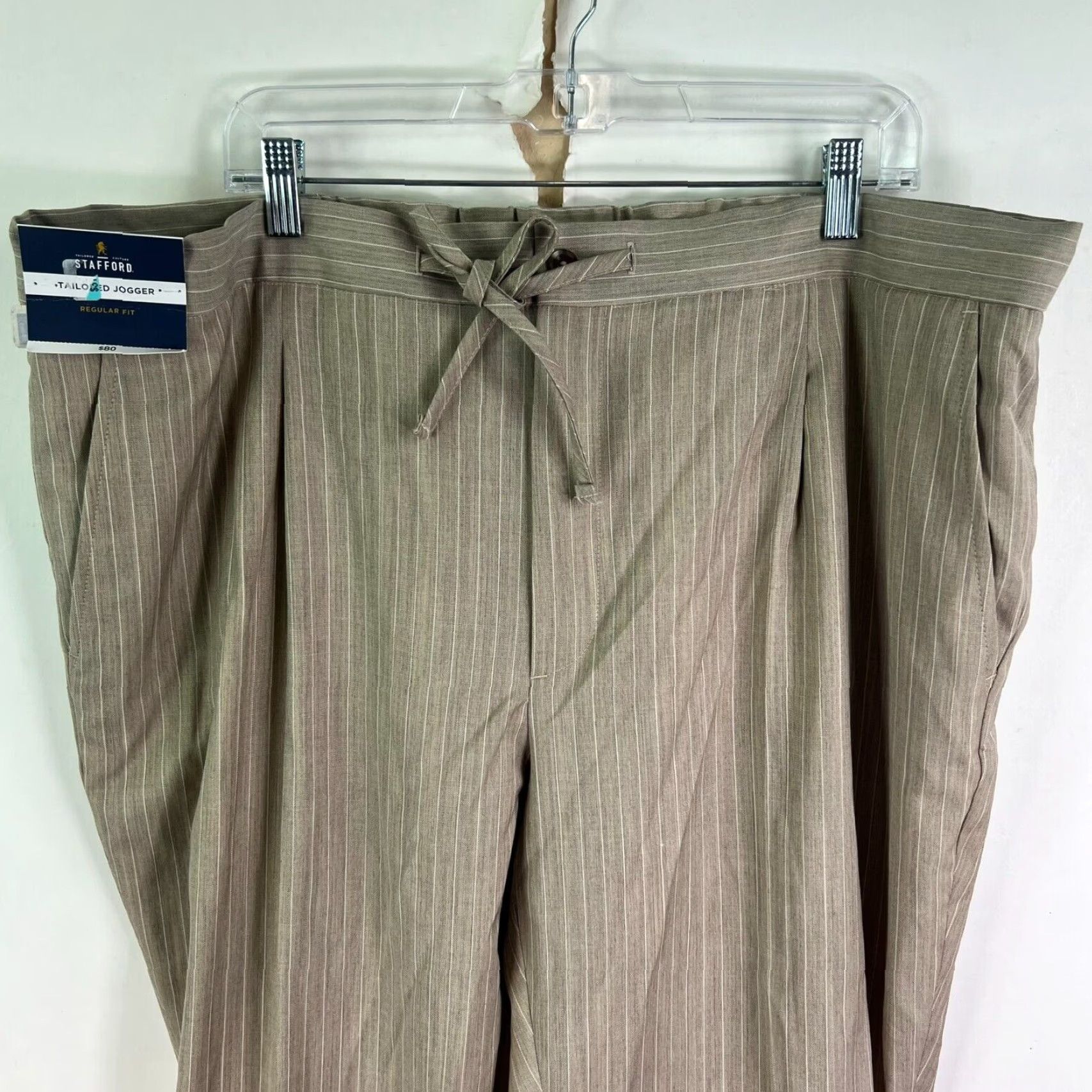 Stafford VINTAGE Stafford Wool Blend Joggers Pants High Rise Straight Cuffed Mens Size 44 Tan Striped Fall Spring Size US 44 / EU 60 - 2 Thumbnail