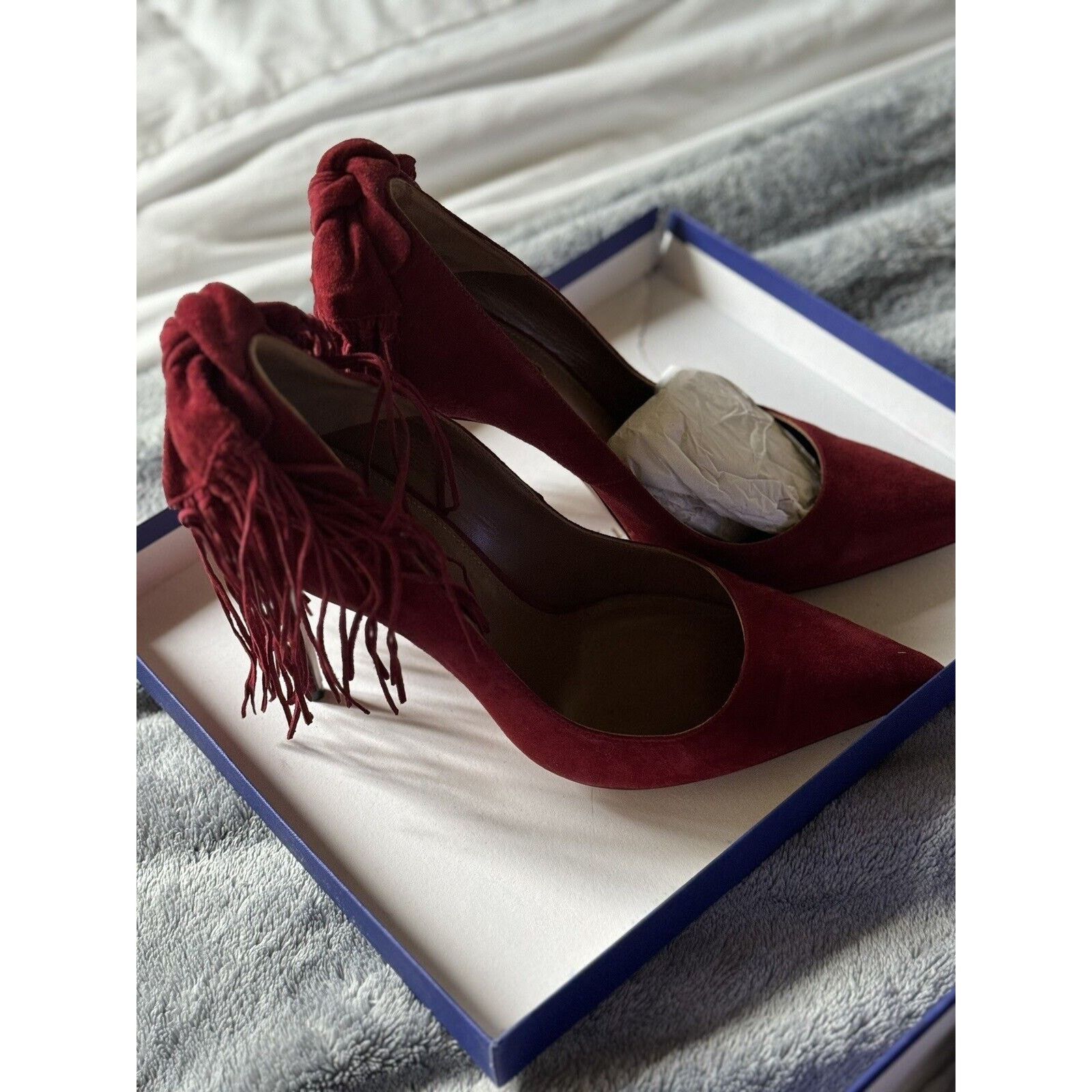 Aquazzura Aquazzura Crimson Red Suede Fringe Bow Tassel Heels, 9.5 Size US 9.5 / IT 39.5 - 1 Thumbnail