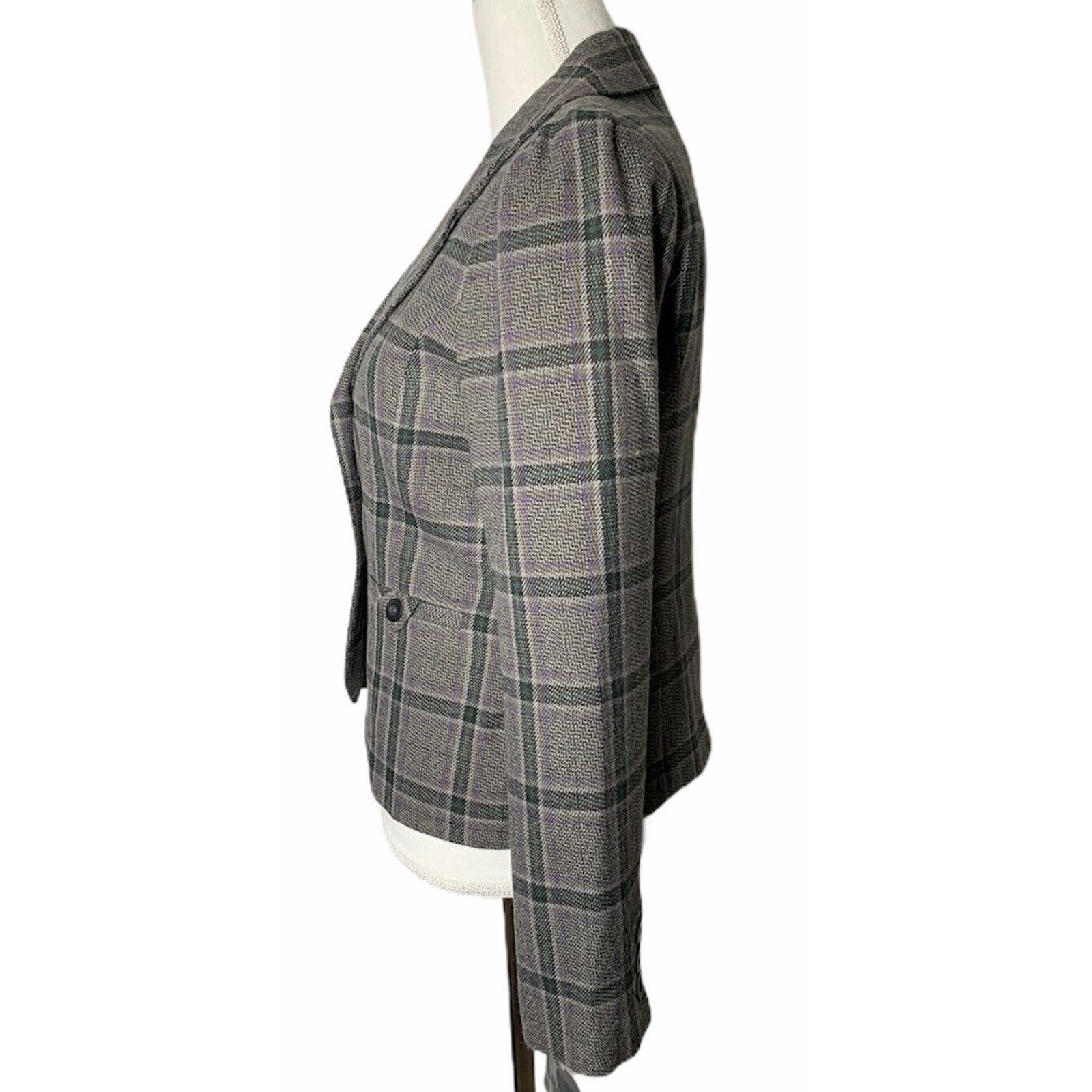 Mossimo Womens Mossimo Gray Purple Plaid Lined Wool Blend Blazer M Size M / US 6-8 / IT 42-44 - 5 Thumbnail