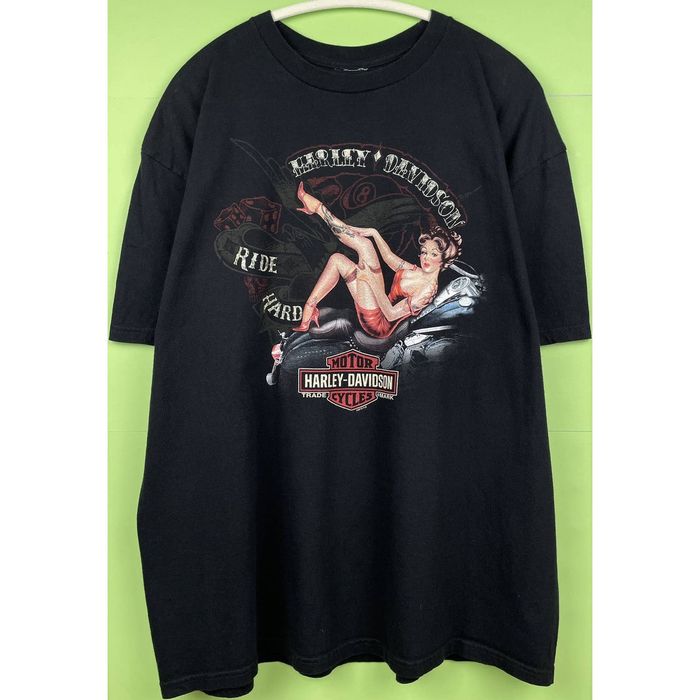 Harley-Davidson Pin-up Girl Motorcycle Bike T-shirt, Men's XL unclear Khaki type beige Vintage Second Hand