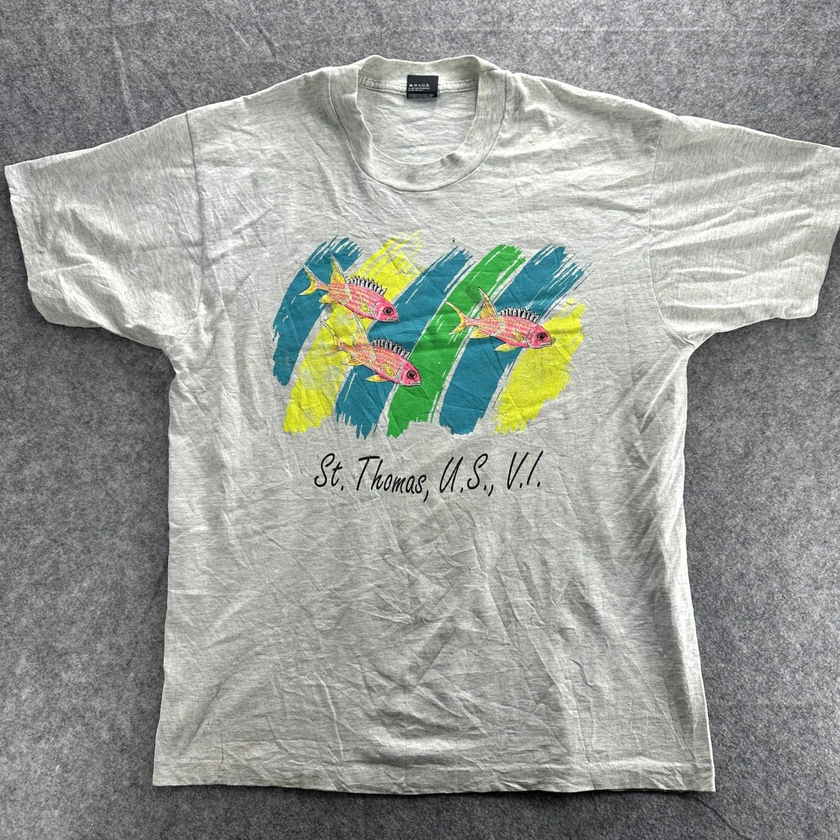 Vintage VINTAGE Screen Stars Best Shirt Mens XL Gray Fish Graphic Tee USA 90s St Thomas USVI Size US XL / EU 56 / 4 - 2 Thumbnail