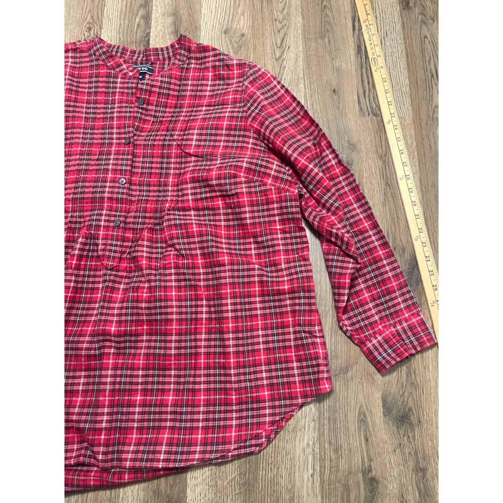 Lands' End Lands' End Shirt Womens 20W Red Black Silver Plaid Long Sleeve 1/4 Button Blouse Casual Fall Spring Summer Plus Regular Size 3XL / US 20-22 - 4 Thumbnail