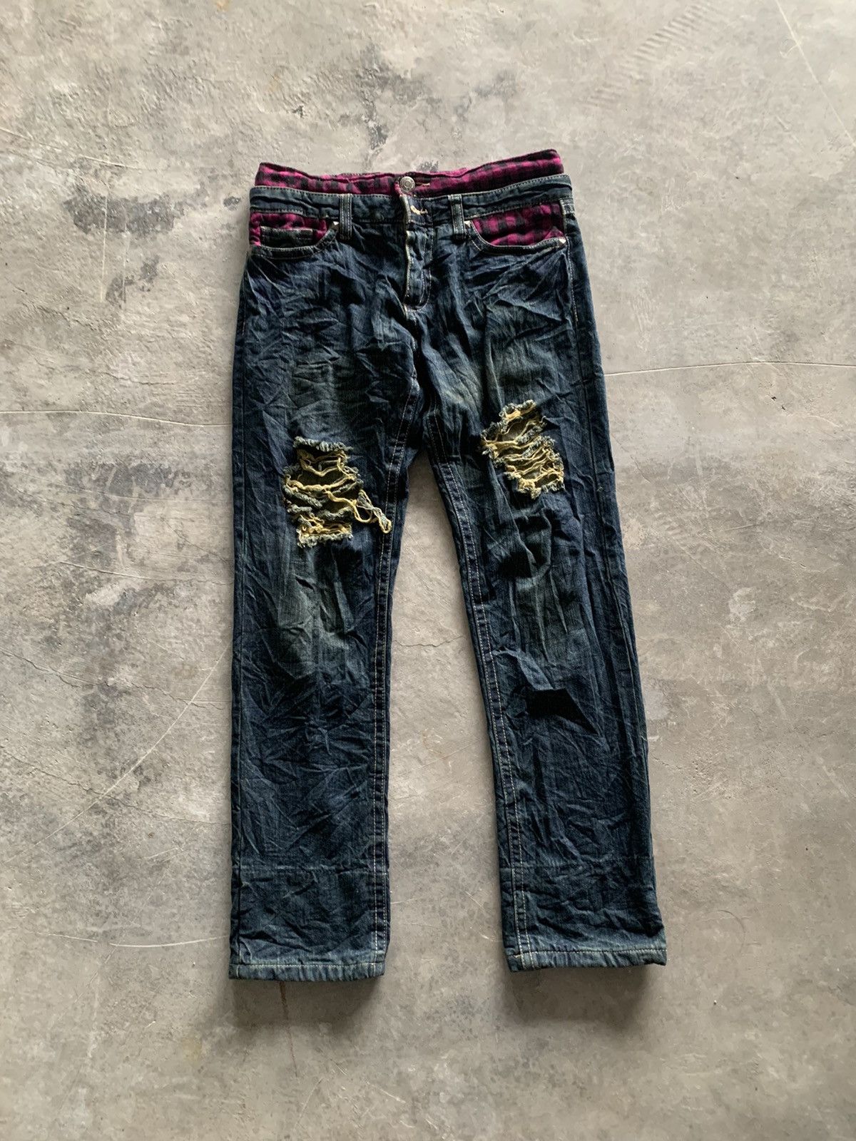 distressed double waist punk checkered design grunge