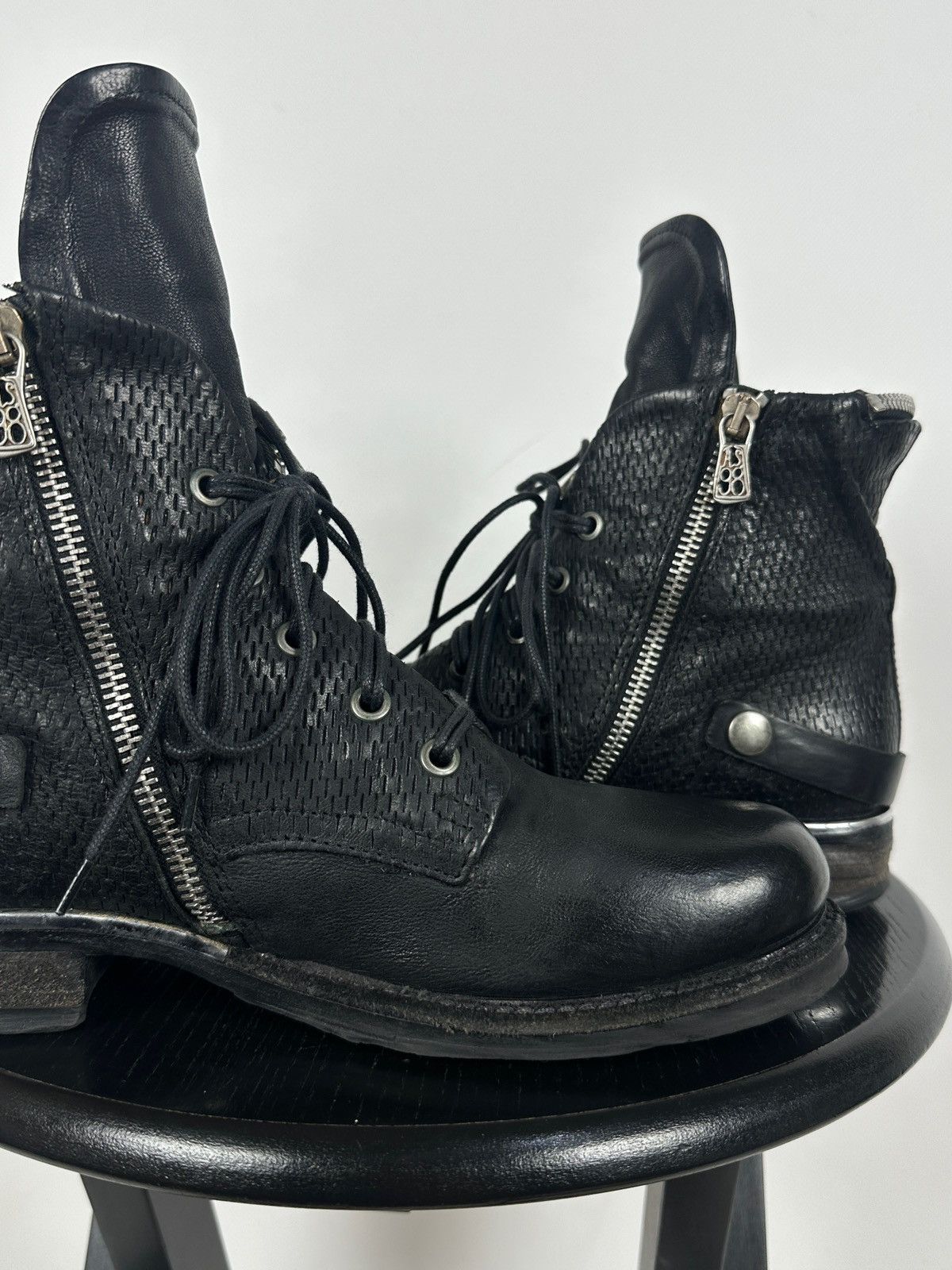 A.S.98 A.S.98. Airstep Black Leather Biker Zip Buckle Ankle Boots Size US 8 / IT 38 - 17 Thumbnail