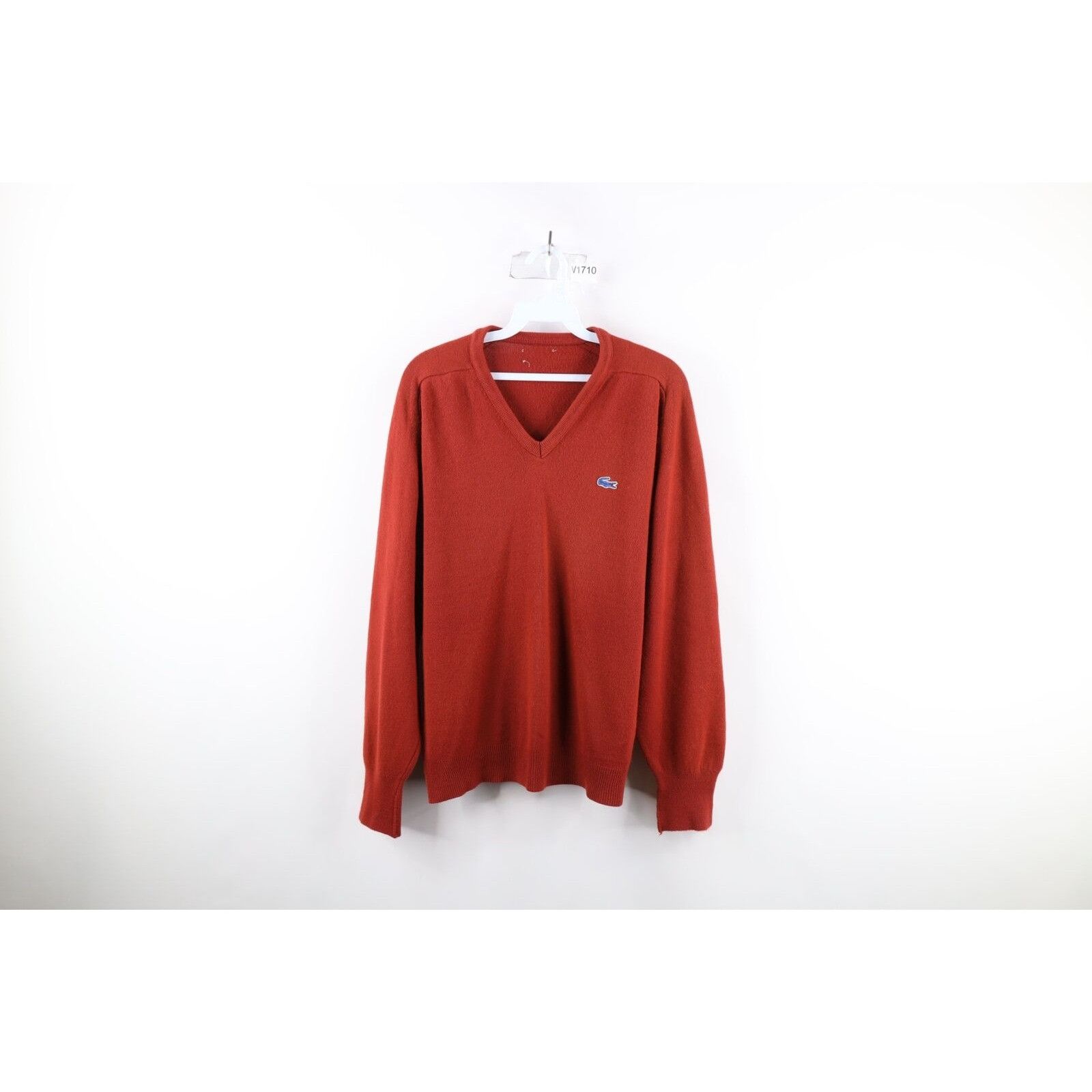Lacoste Vintage 90s Lacoste Croc Logo Knit V-Neck Sweater Size US M / EU 48-50 / 2 - 1 Thumbnail