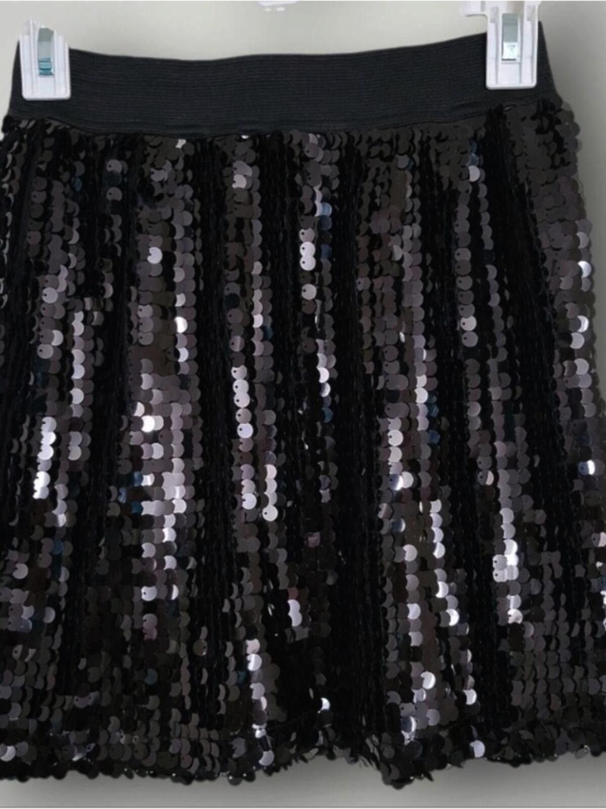 Other Pink Rose Black Sequin Skater Skirt Size 28" / US 6 / IT 42 - 2 Thumbnail