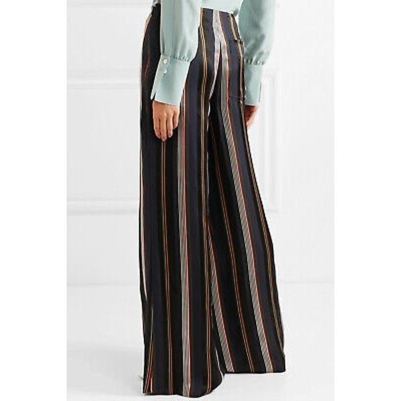 Nordstrom ROKSANDA | Navy Blue Stripe High Waist Wide Leg Pants US 10 Size 28" / US 6 / IT 42 - 4 Thumbnail