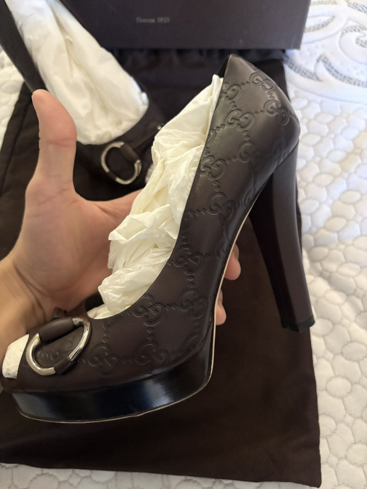 Gucci Gucci “Guccisima Leather Horsebit Peep Toe Size US 8.5 / IT 38.5 - 3 Thumbnail