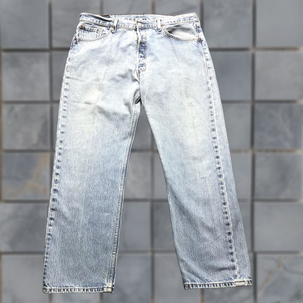 Levi's Levi's 501 Jeans Mens 38x30 Blue Light Wash Straight Button Fly Denim Pants Size US 38 / EU 54 - 1 Thumbnail