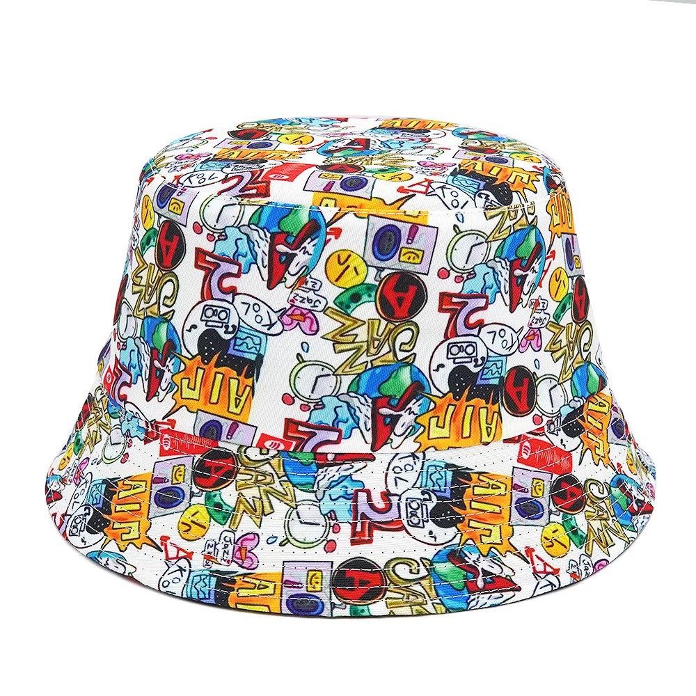 Japanese Brand × Vintage Bucket Hat Summer Men Cartoon Letter Print Size ONE SIZE - 1 Thumbnail