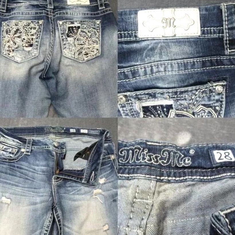 Miss Me Miss Me Jeans Women Cropped 28 Inseam 22 Light Wash Distressed Embroidered Rhinestone Denim 31x22 Zip Button Jeans Womens Size 28" / US 6 / IT 42 - 2 Thumbnail