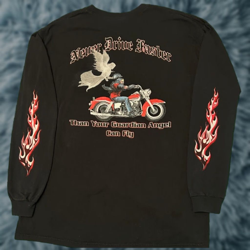 Vintage VINTAGE Y2K Biker Never Drive Faster Then Angel Flames Long Sleeve Shirt Mens XL Size US XL / EU 56 / 4 - 1 Thumbnail