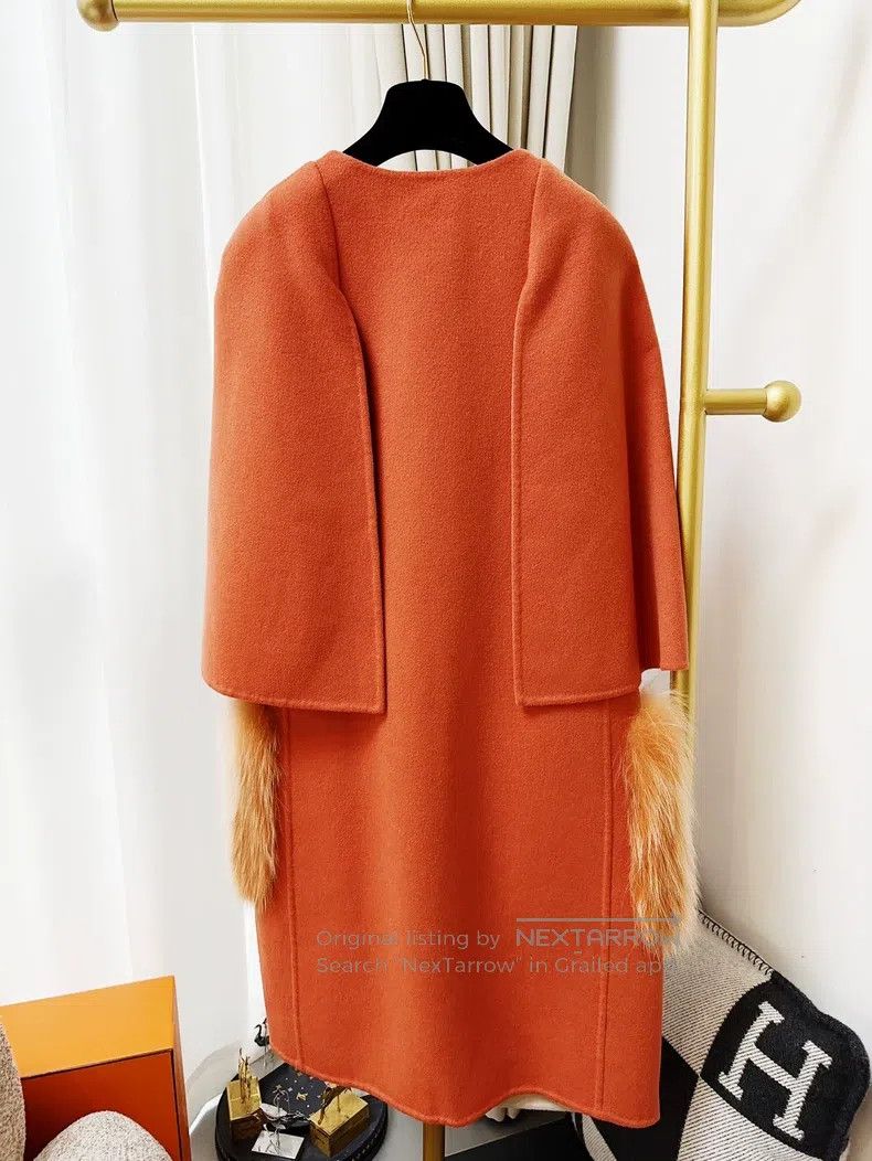 Fendi Fendi Orange Cloak-style Fleece Pocket Long Coat Size XXS / US 00 / IT 34 - 3 Thumbnail