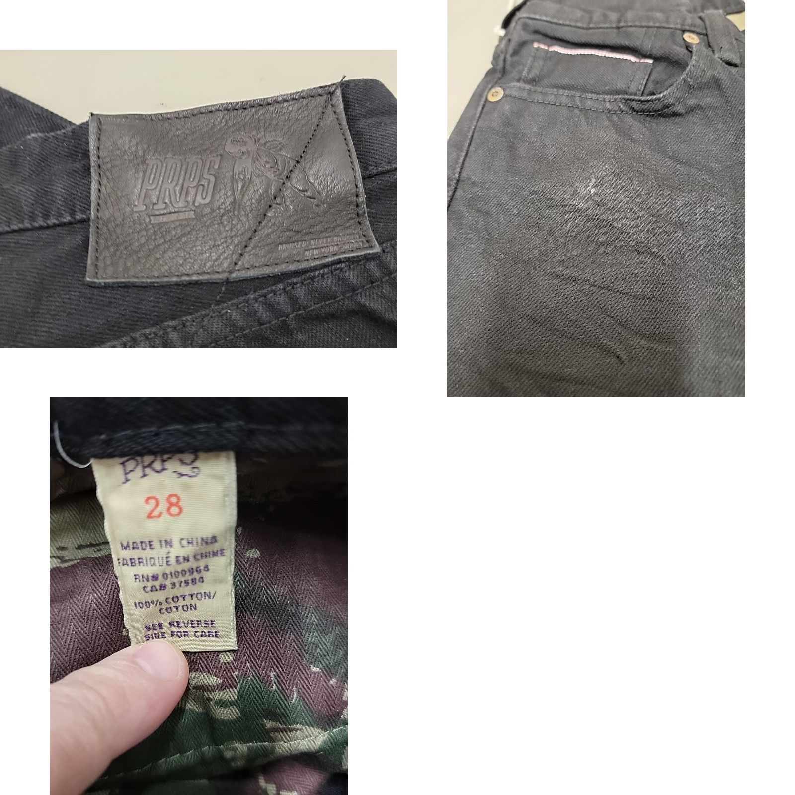 Prps PRPS Jeans Mens 28 Black Denim Inseam 34 90s Grunge Biker Raw Selvedge Straight Material Cotton Button Logo Solid Size US 28 / EU 44 - 9 Thumbnail
