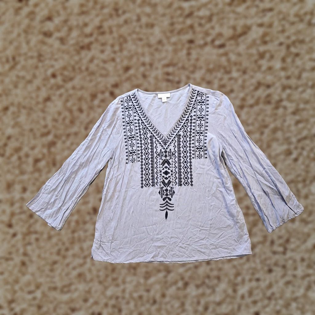 J. Jill J. Jill Top Womens XS Blue Embroidered Round Neck Flare Sleeve Casual Boho Shirt Size XS / US 0-2 / IT 36-38 - 1 Thumbnail