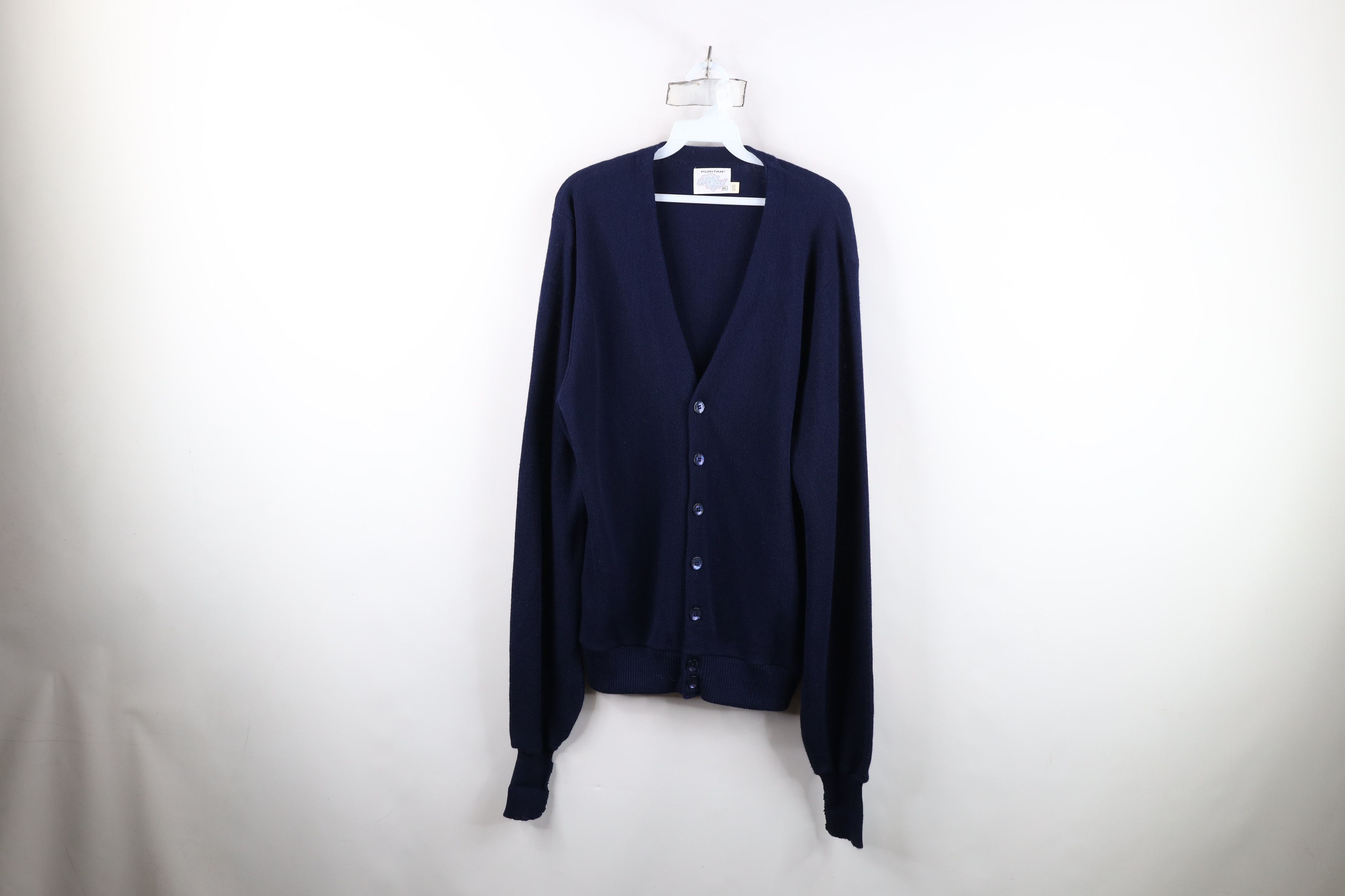 Vintage Vintage 70s Streetwear Knit Cardigan Sweater Navy Blue USA Size US XL / EU 56 / 4 - 1 Thumbnail