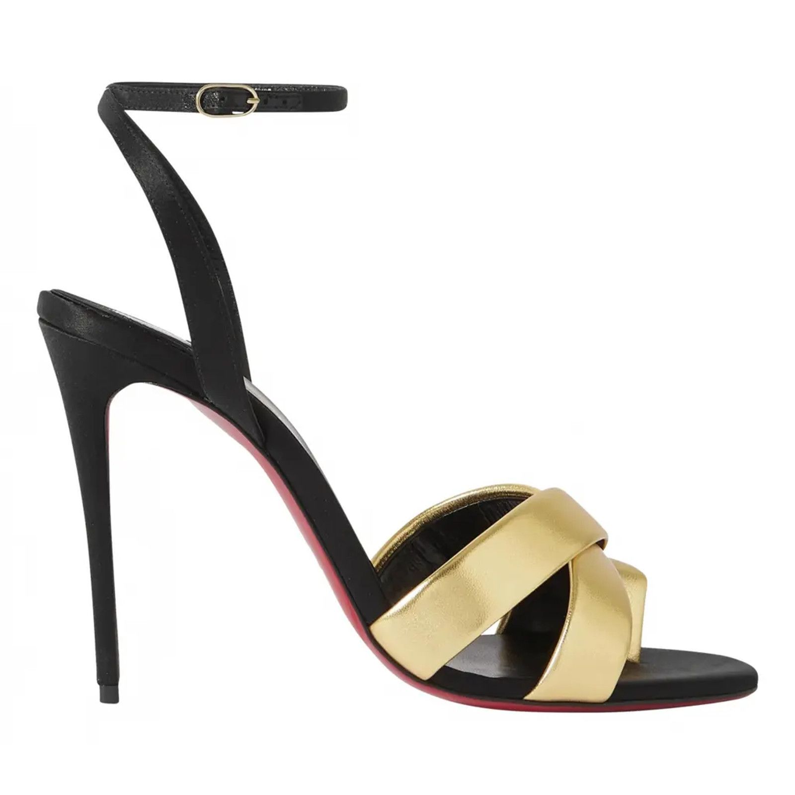 Just Me 100 Black Gold Sandal Ankle Strap Open Heel Pump 37