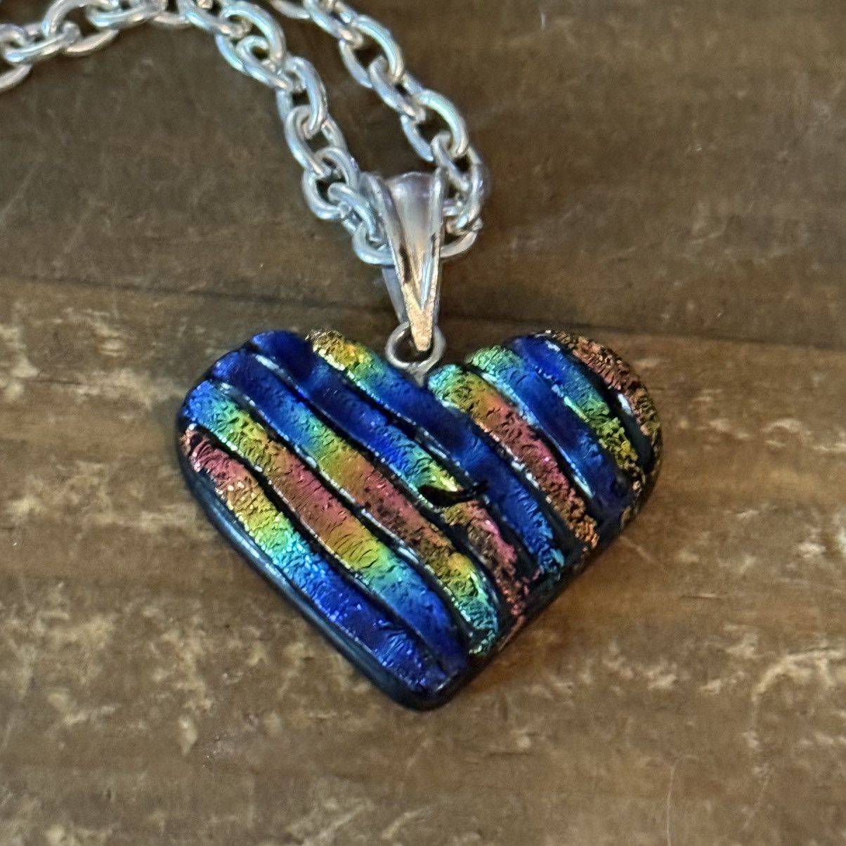Vintage Vintage rainbow dichroic glass heart pendant necklace Size ONE SIZE - 3 Thumbnail