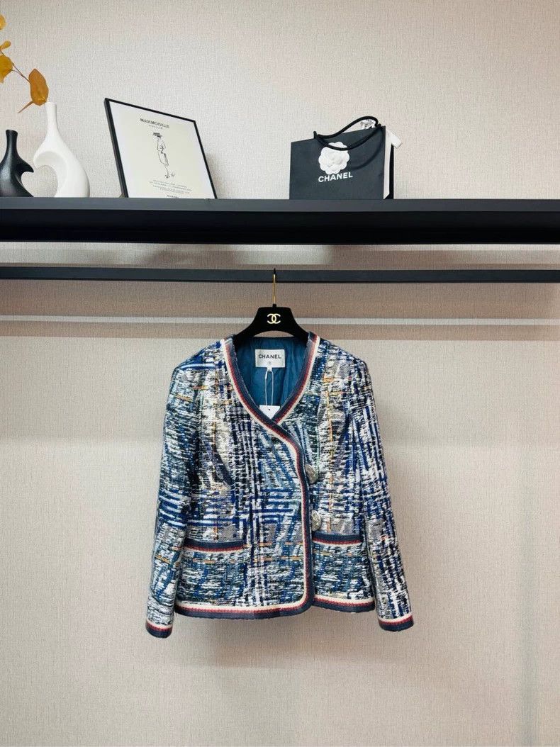 Chanel Chanel Blue Tweed Woven Jacket F42 Number 611- DMC Size US M / EU 48-50 / 2 - 1 Thumbnail