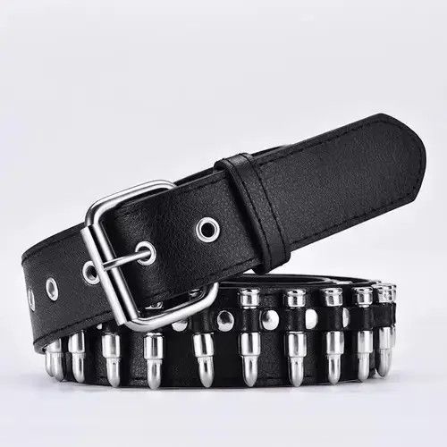 Leather Bullet leather punk belt hollow rivet Size ONE SIZE - 2 Thumbnail