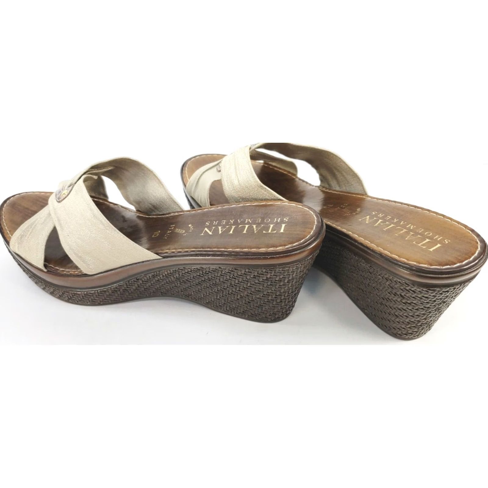 Vintage VINTAGE Italian Shoemakers Women's Sandal Taupe X-Crossover Wedge Slip On 10M (Size 10) Shoes Size US 10 / IT 40 - 5 Thumbnail