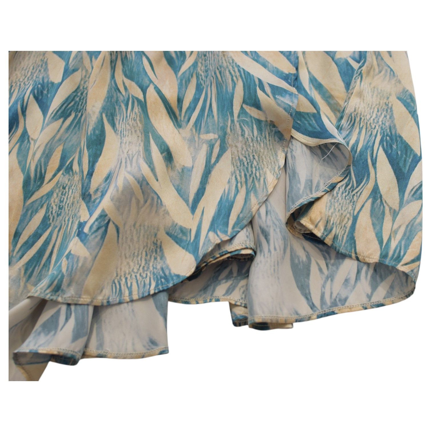 forte_forte Forte_Forte Beige & Turquoise 100% Silk Wrap Midi Dress Size ONE SIZE - 8 Thumbnail