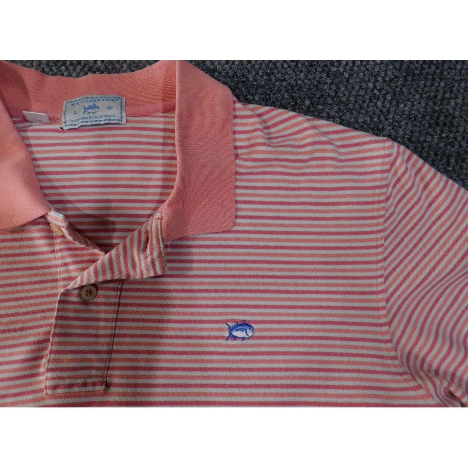 Southern Tide Southern Tide Polo Shirt Mens L Pink White Striped Cotton Casual Short Sleeve Collar Logo Golf Summer 2020s Size US L / EU 52-54 / 3 - 5 Thumbnail
