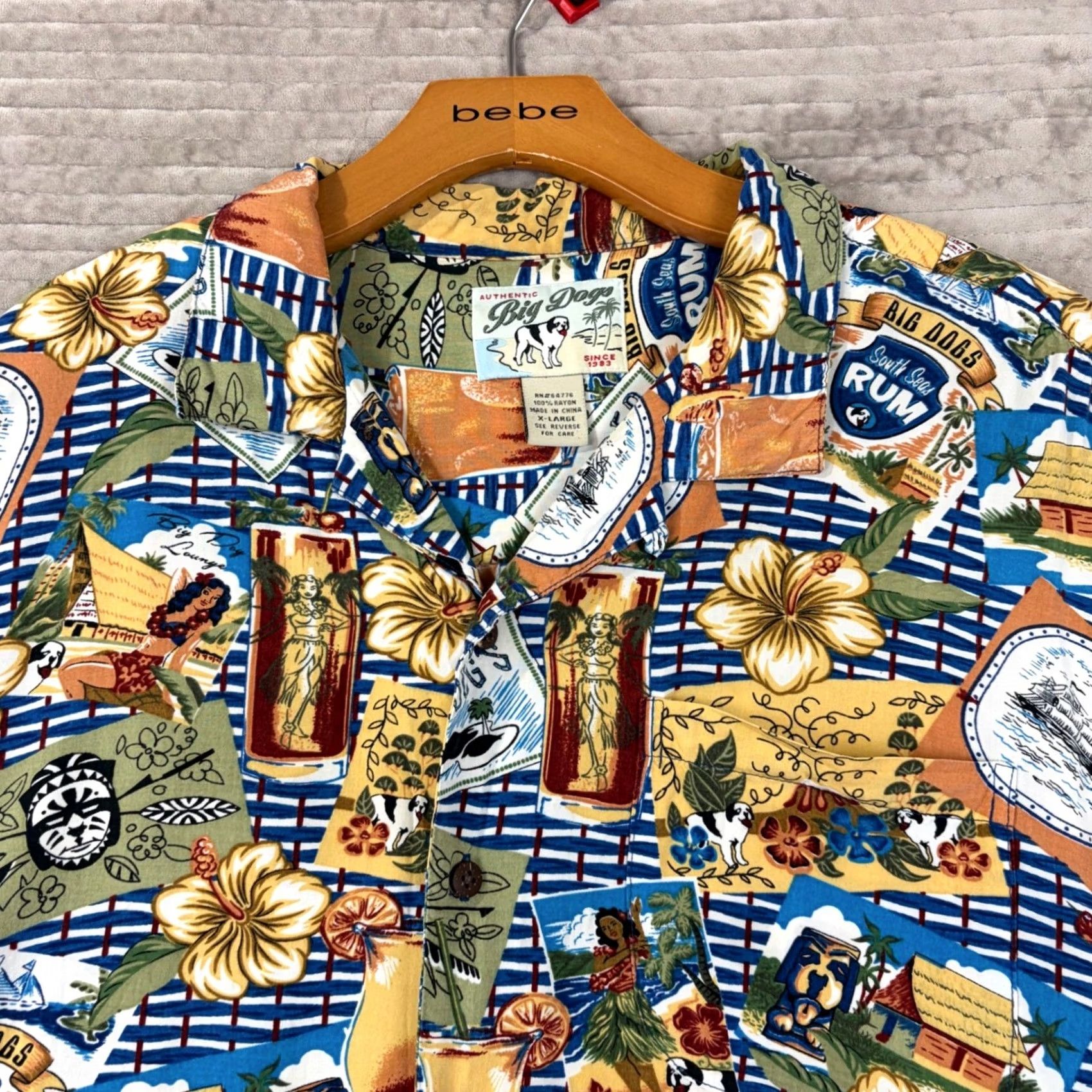 Big Dogs Big Dogs Tropical Tiki Hawaiian Shirt Mens XL Rayon Hula Blue Size US XL / EU 56 / 4 - 6 Thumbnail