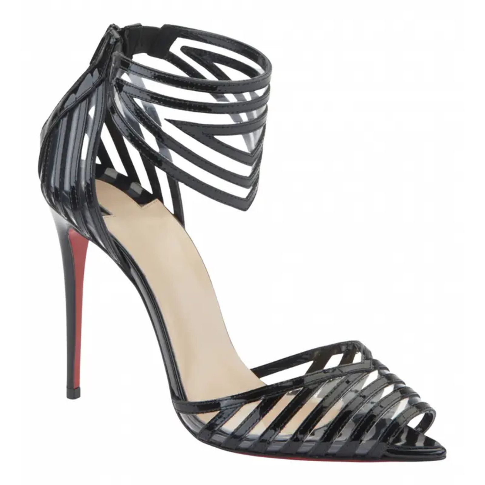 Christian Louboutin Maratena 100 Black PVC Ankle Strap Sandal Heel Pump Shoe 36 Size US 6 / IT 36 - 1 Thumbnail