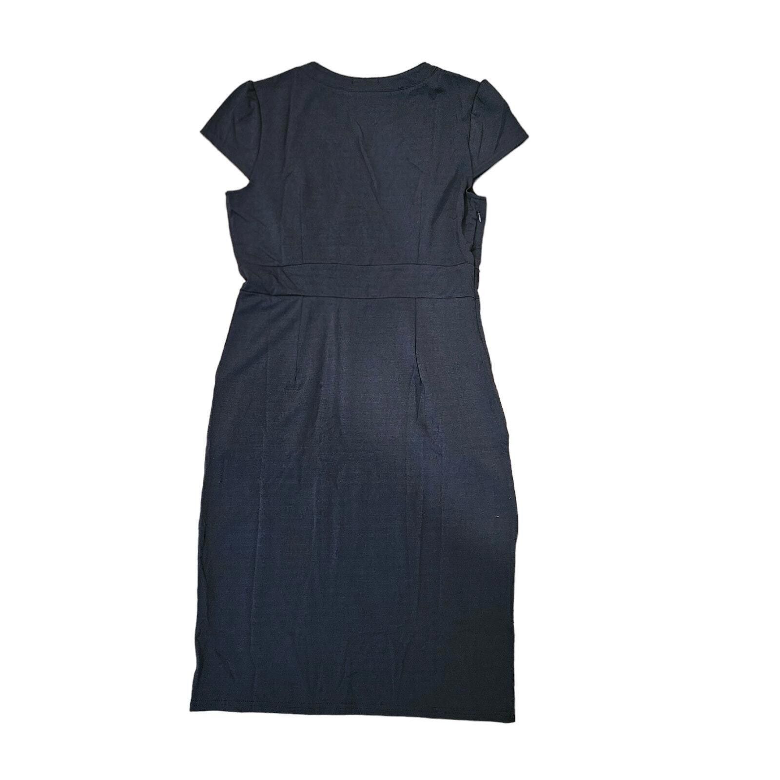 Designer Ceasikery Cap Sleeve Wrap Sheath Dress Black L Size L / US 10 / IT 46 - 6 Thumbnail