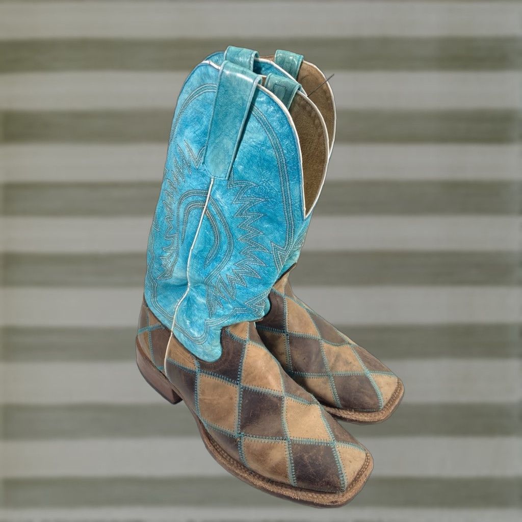 Andersson Bell Anderson Bean HP Horsepower Boots Women Size 6 Turquois Patchwork Square Toe Western Leather Mid-Calf Size US 6 / IT 36 - 1 Thumbnail