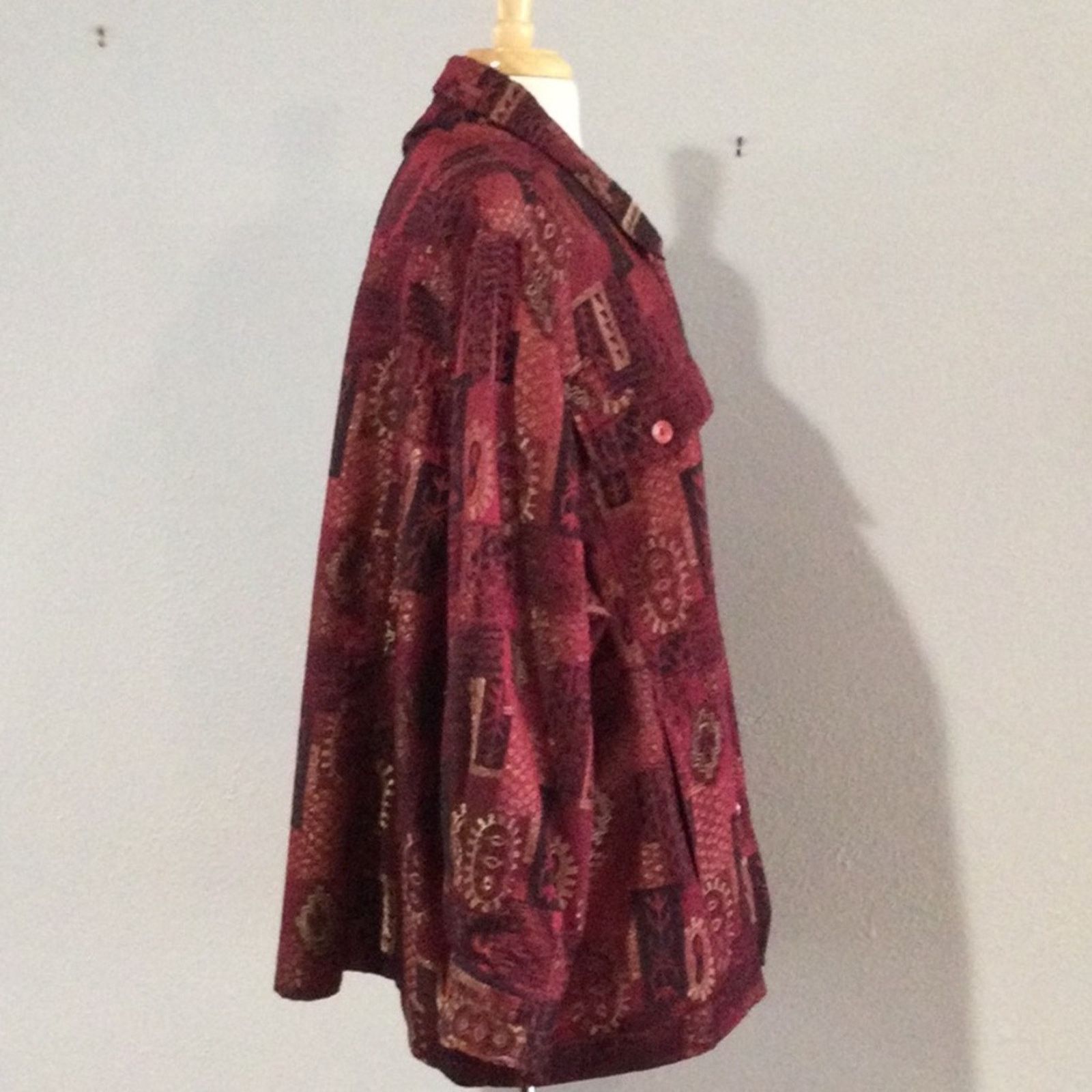 Other Ulla Popken Red w/Gold Metallic Relaxed Fit Shacket 24/26 Size 4XL / US 24-26 - 7 Thumbnail