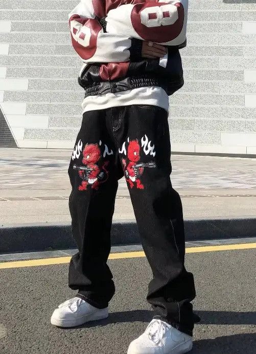 Other Devil Print Straight Casual Denim Pants Size US 31 - 1 Thumbnail