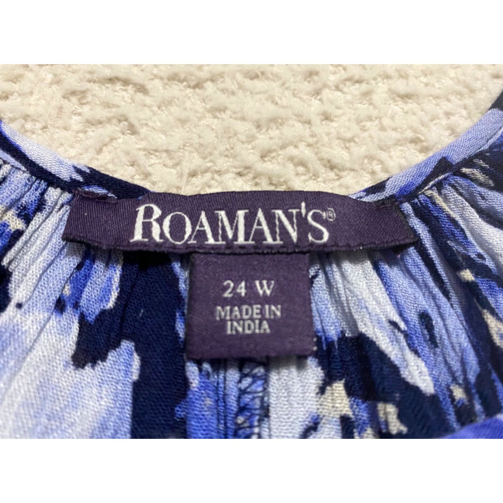 Vintage Roaman's Womens Blouse Shirt 24W Plus Blue Floral 3/4 Sleeve V-Neck Rayon Size 4XL / US 24-26 - 5 Thumbnail